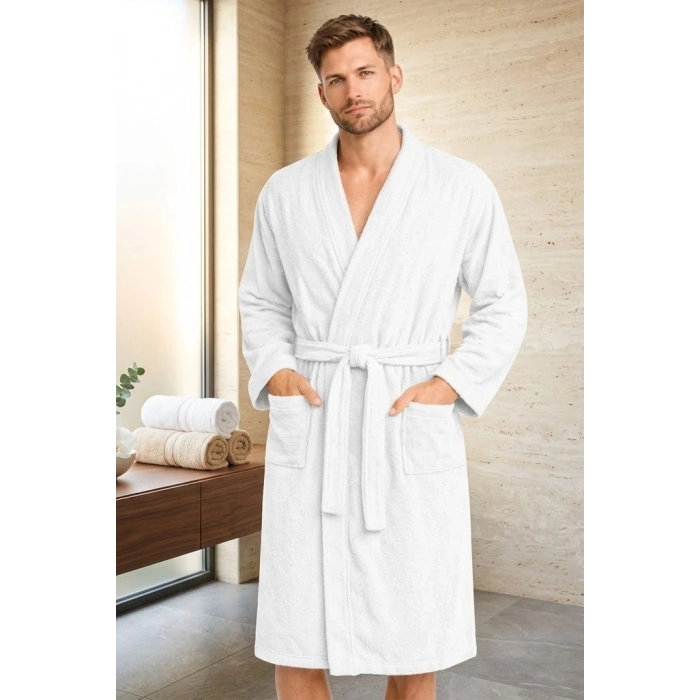 Saf Pamuk Konforu: Kimono Yaka Unisex Termal Kurulama Bornozu