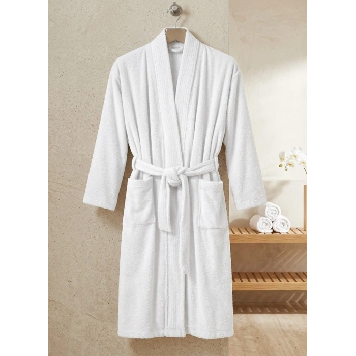 Saf Pamuk Konforu: Kimono Yaka Unisex Termal Kurulama Bornozu