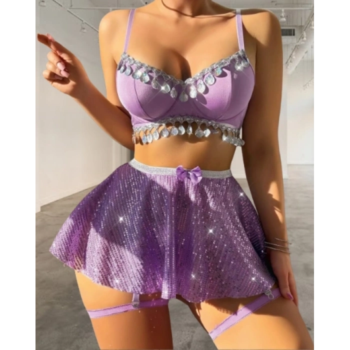 Işıltılı Özgüven: Hareket Özgürlüğü Sunan Mor Pul Detaylı Fantezi Kostüm