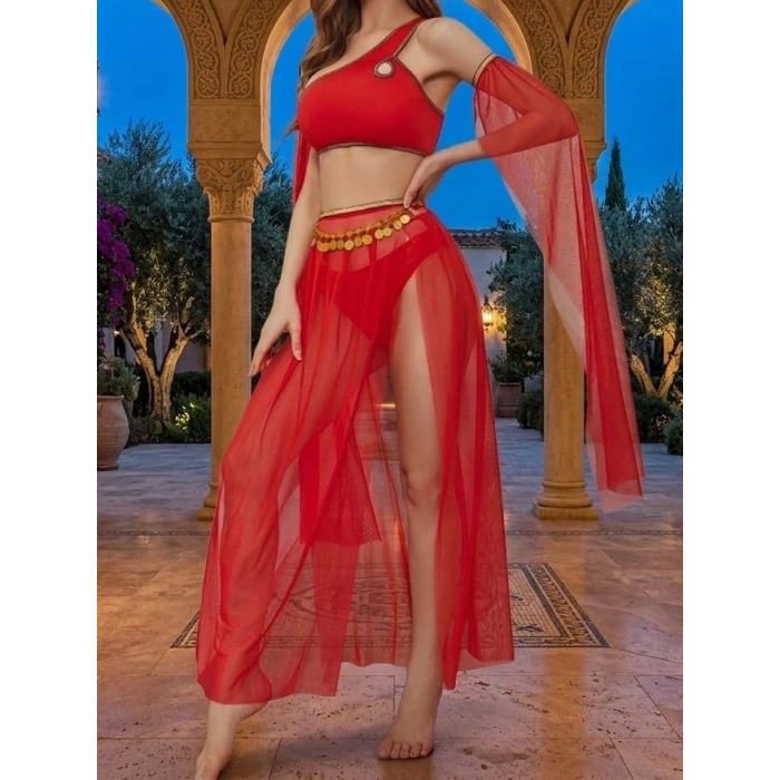 Bicomi Red Passion: Hareket Özgürlüğü Sunan İpeksi Dansçı Kostümü