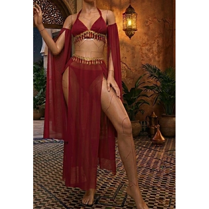 Bicomi Egzotik Konfor: Özel Kesim Kırmızı Harem Kostümü