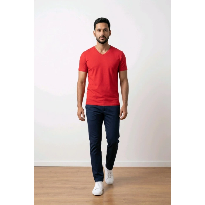 BİÇOMİ Premium Comfort Modern Fit V-Yaka Tişört