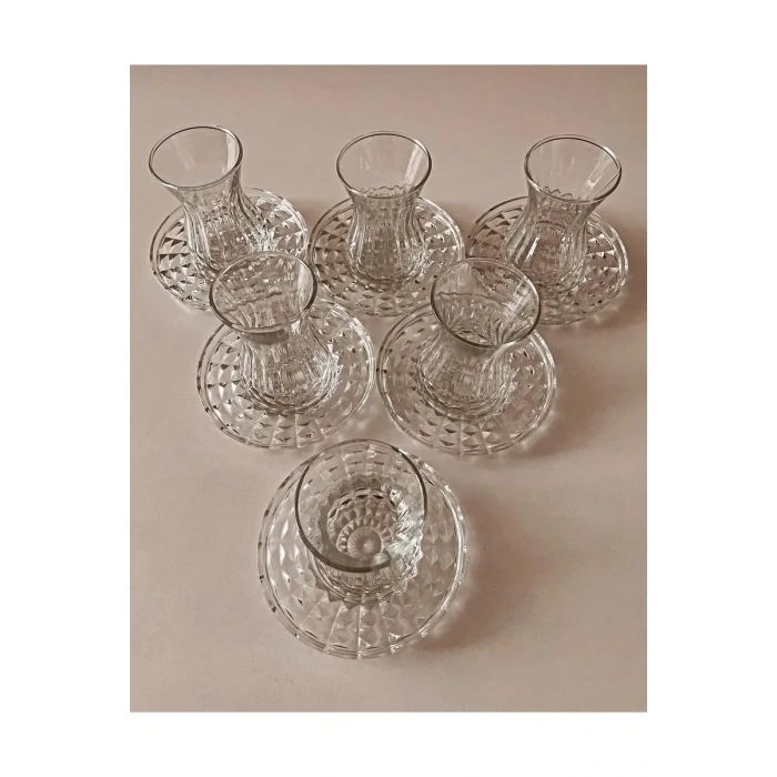 Alin Adela 6lı Cam Çay Tabağı Çay Tabak Altlığı Biçomi-RYG8030