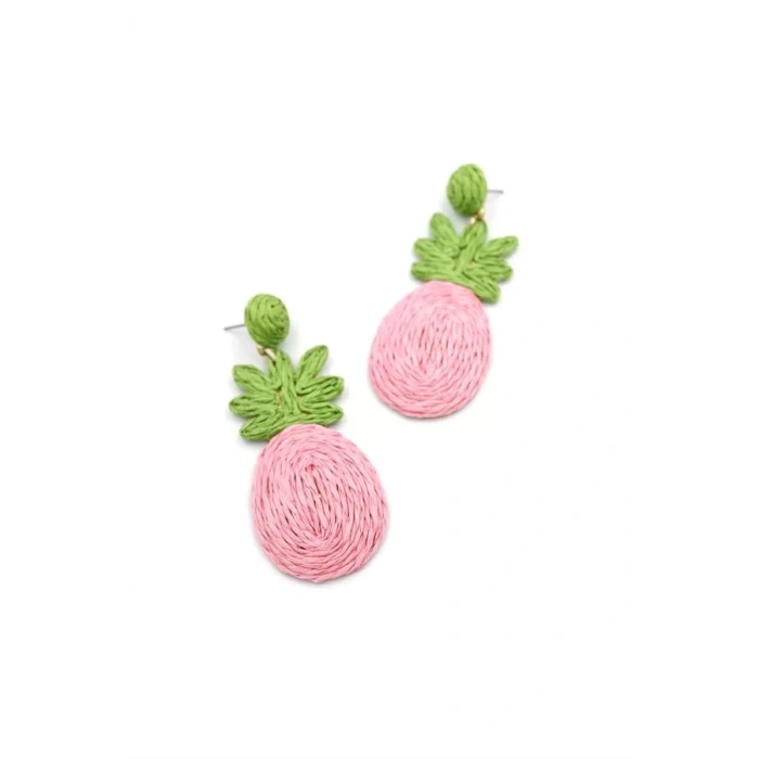 Ananas Hasır Küpe - Pembe