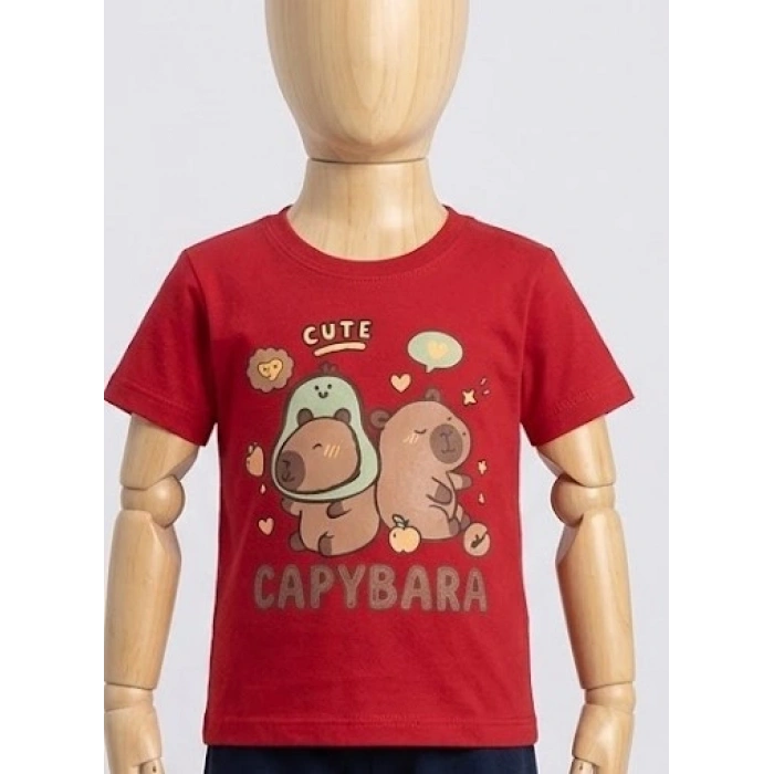 Antialerjik Pamuklu ve Kaşıntı Karşıtı Telalı Capybara Baskılı Şortlu Bebek Takımı