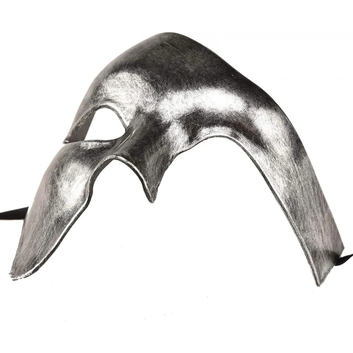 Antik Eskitme Gümüş Erkek Yarım Maske - Phantom & Balo Maskesi