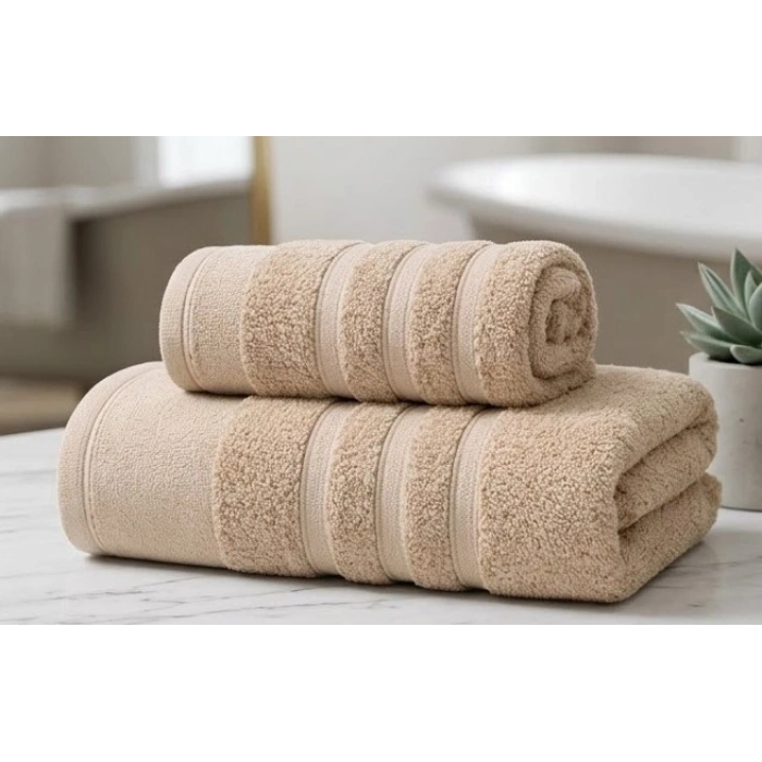 Ayla Bej Ultra Emici Doğal Pamuklu 2li Banyo Havlu Seti