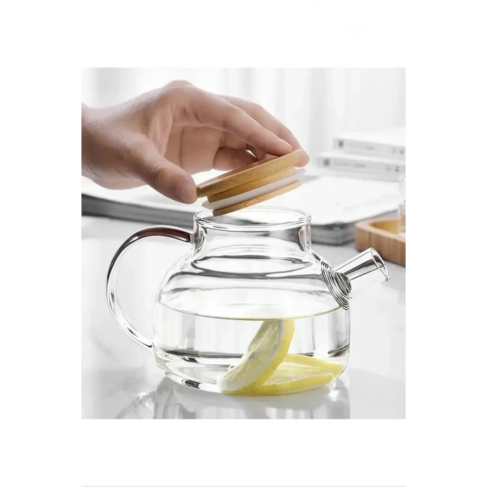 Bambu Kapaklı Borosilikat Cam Demlik 1000ml Biçomi-CM-2000