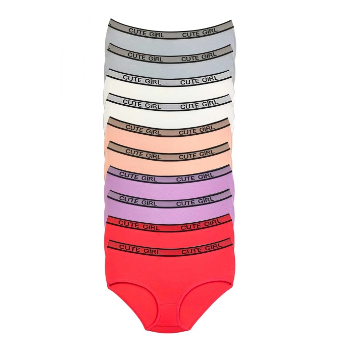 biçomi 10 Adet Yüksek Bel Kalın Lastikli Beli Yazılı Kadın Şort Külot