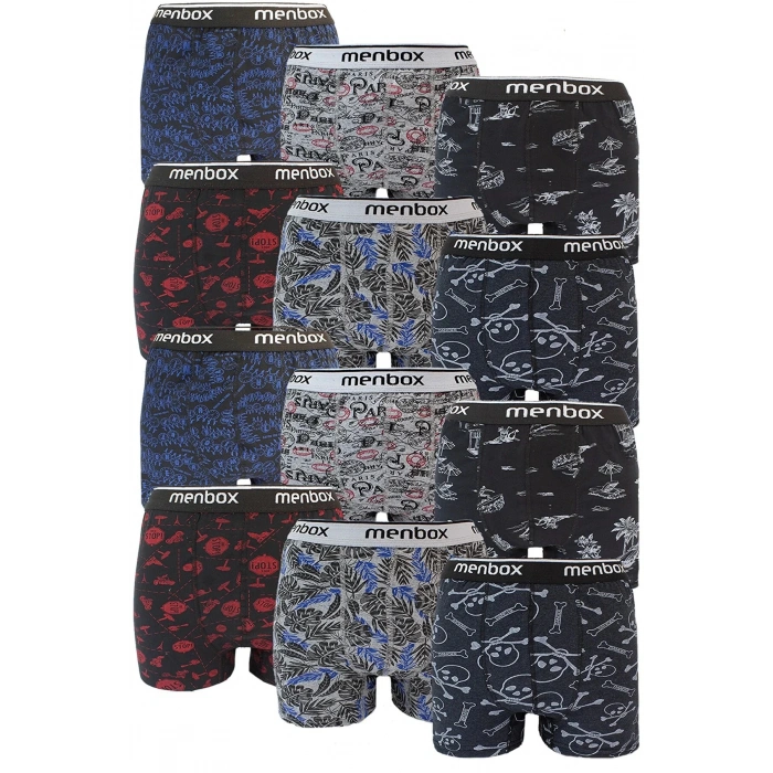 biçomi 12 Adet Likralı Erkek Boxer Karışık Desenli Pamuklu