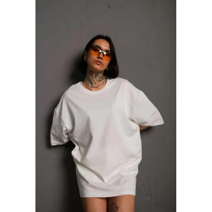 Biçomi 24/1 Düz A Kalite Oversize T-shirt - Beyaz