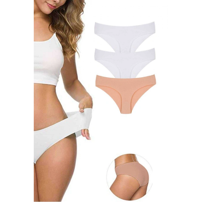 biçomi 3 Adet Kadın Dikişsiz Lazer Kesim Esnek İz yapmayan Külot S3