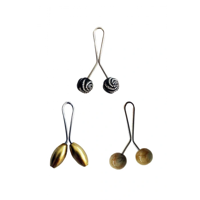 biçomi 3 Adet Tesettür Eşarp ve Şal Klipsi Sarı Hardal Siyah Desenli