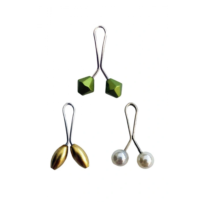 biçomi 3 Adet Tesettür Eşarp ve Şal Klipsi Sarı İnci Beyaz Yeşil