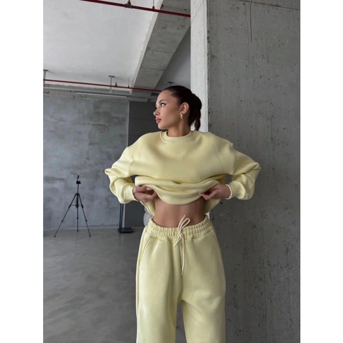 BİÇOMİ 3 iplik şardonlu Lastik paça eşofman sarı p510439