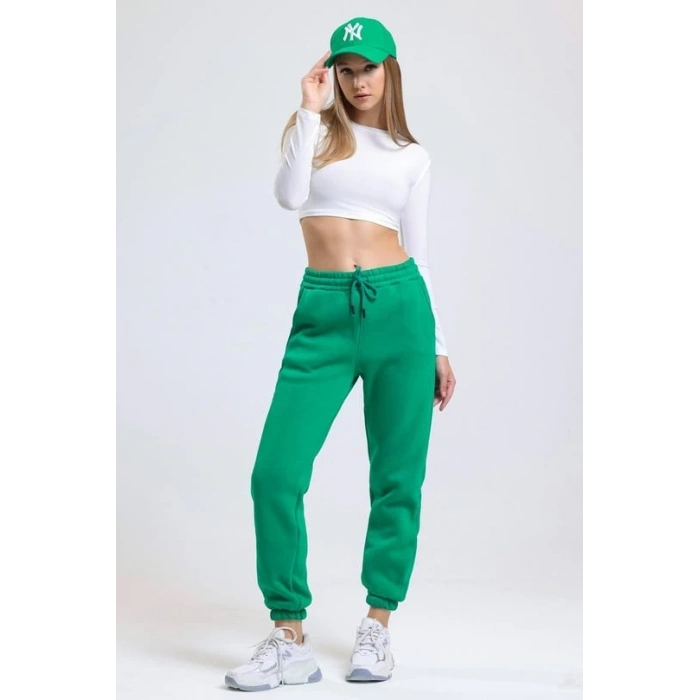 BİÇOMİ 3 iplik şardonlu paça lastikli eşofman yeşil is001