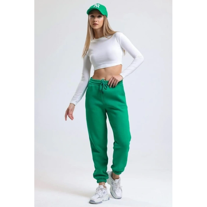 BİÇOMİ 3 iplik şardonlu paça lastikli eşofman yeşil is001