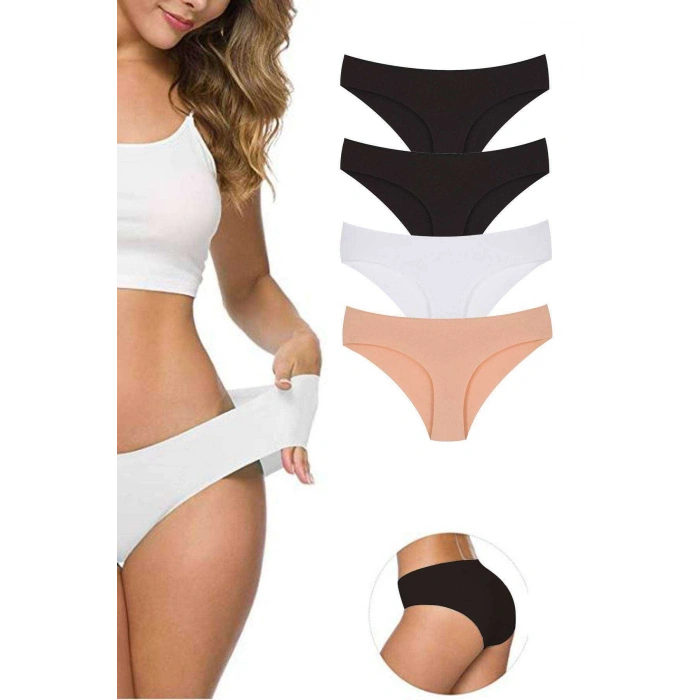 biçomi 4 Adet Kadın Dikişsiz Lazer Kesim Esnek İz yapmayan Külot S4
