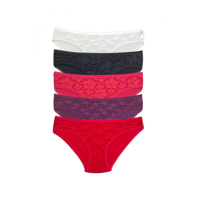 biçomi 5 Adet Önü Dantelli Transparan Kadın Slip Külot S130