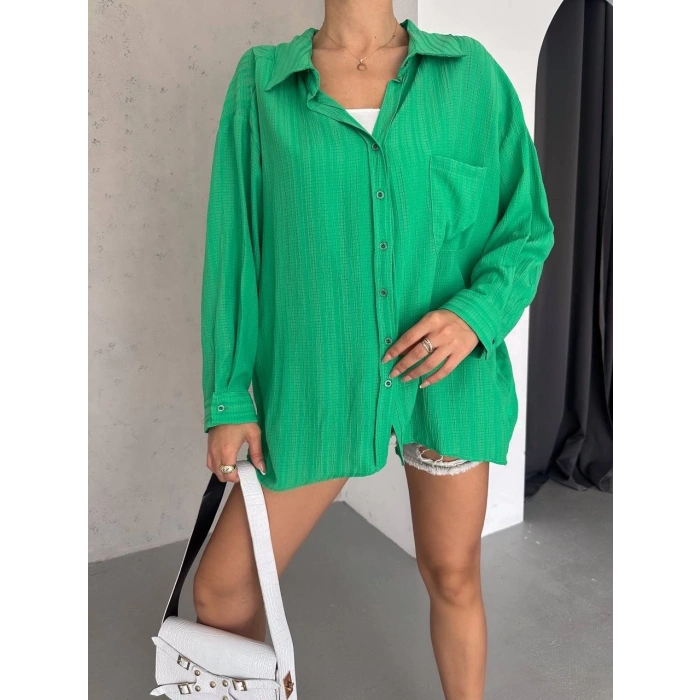 BİÇOMİ Ağaç kabuğu oversize arkası pileli gömlek