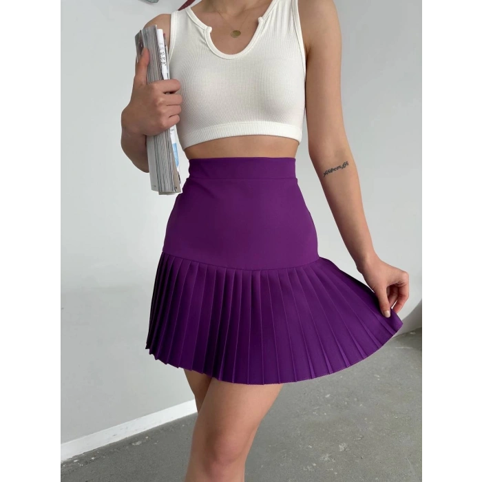 BİÇOMİ Altı pliseli mini etek Mor s24705