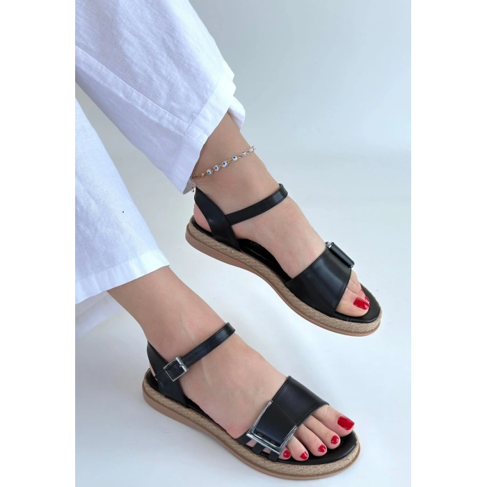 BİÇOMİ Andana Siyah Cilt Sandalet