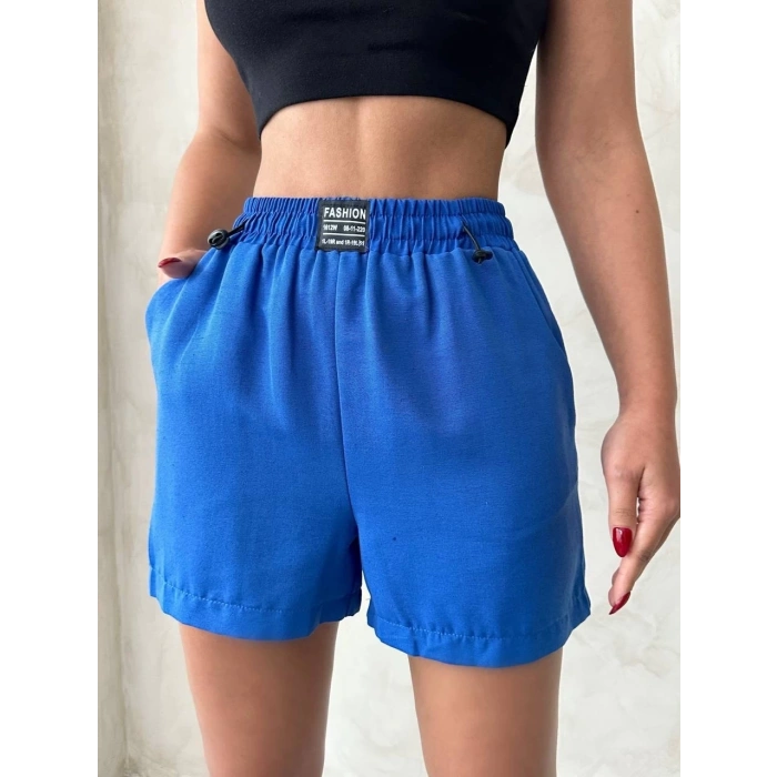 BİÇOMİ Armalı keten şort saks mavisi s251003