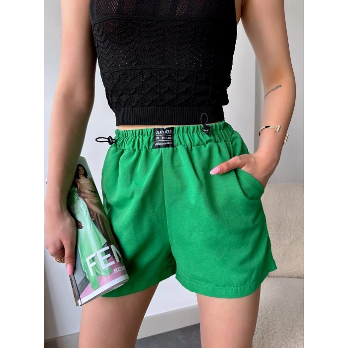 BİÇOMİ Armalı keten şort yeşil s251003