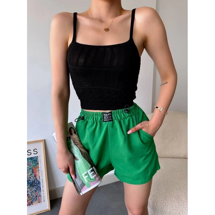 BİÇOMİ Armalı keten şort yeşil s251003