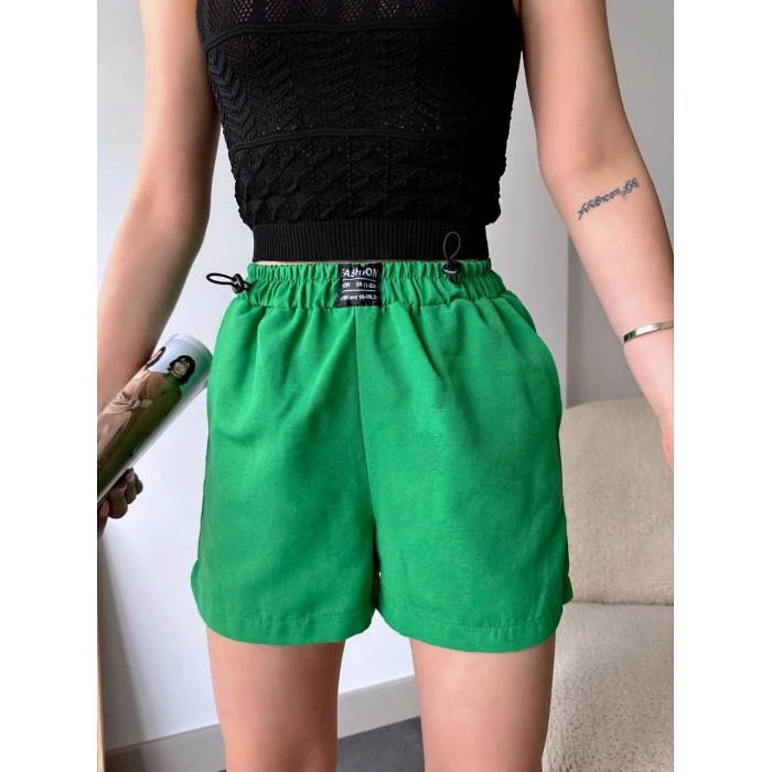 BİÇOMİ Armalı keten şort yeşil s251003