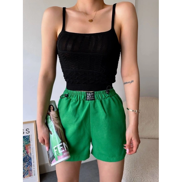 BİÇOMİ Armalı keten şort yeşil s251003