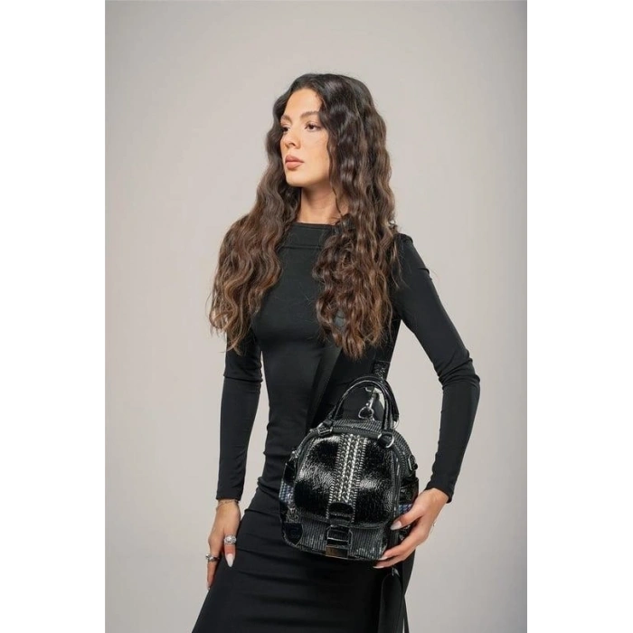 BİÇOMİ Atey Siyah Cilt Kol Ve Omuz Çantası