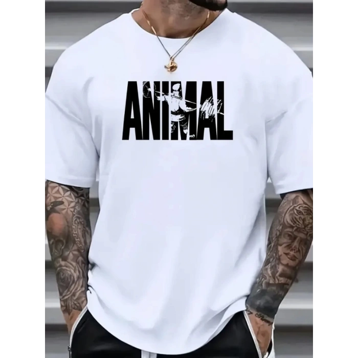 Biçomi Baskılı Oversize Bisiklet Yaka T-shirt - Beyaz