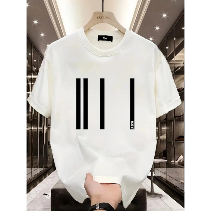 Biçomi Baskılı Oversize Bisiklet Yaka T-shirt - Beyaz