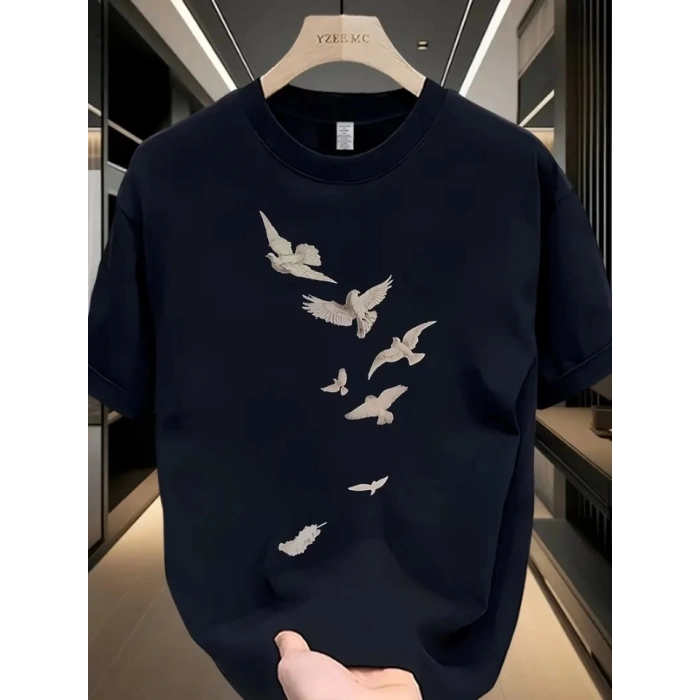 Biçomi Baskılı Oversize Bisiklet Yaka T-shirt - Beyaz