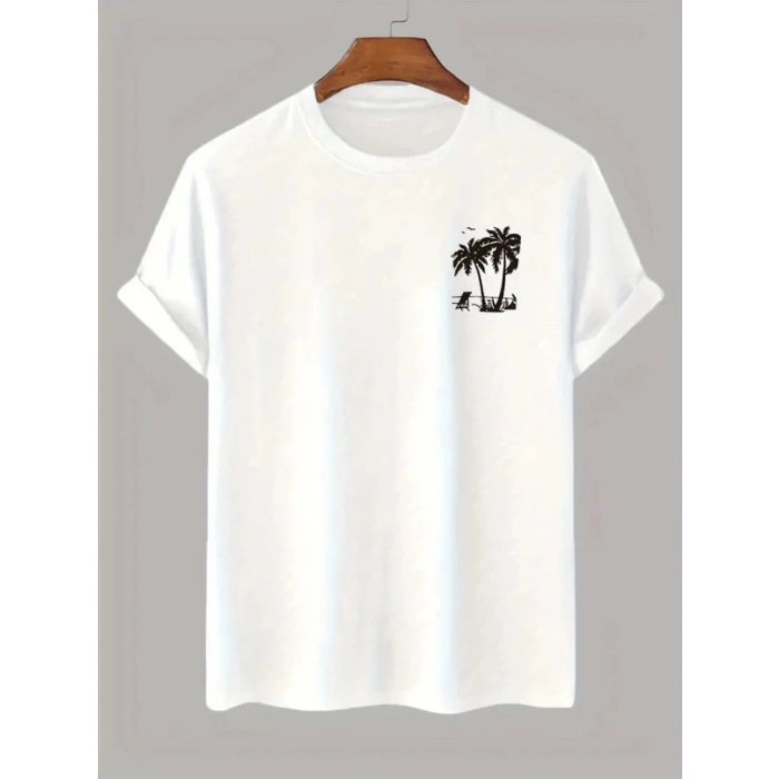 Biçomi Baskılı Oversize Bisiklet Yaka T-shirt - Beyaz