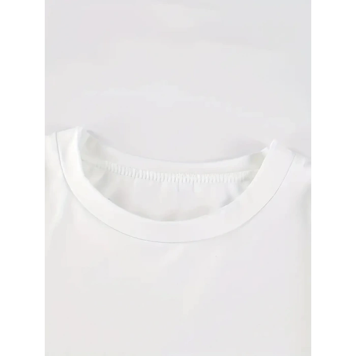 Biçomi Baskılı Oversize Bisiklet Yaka T-shirt - Beyaz