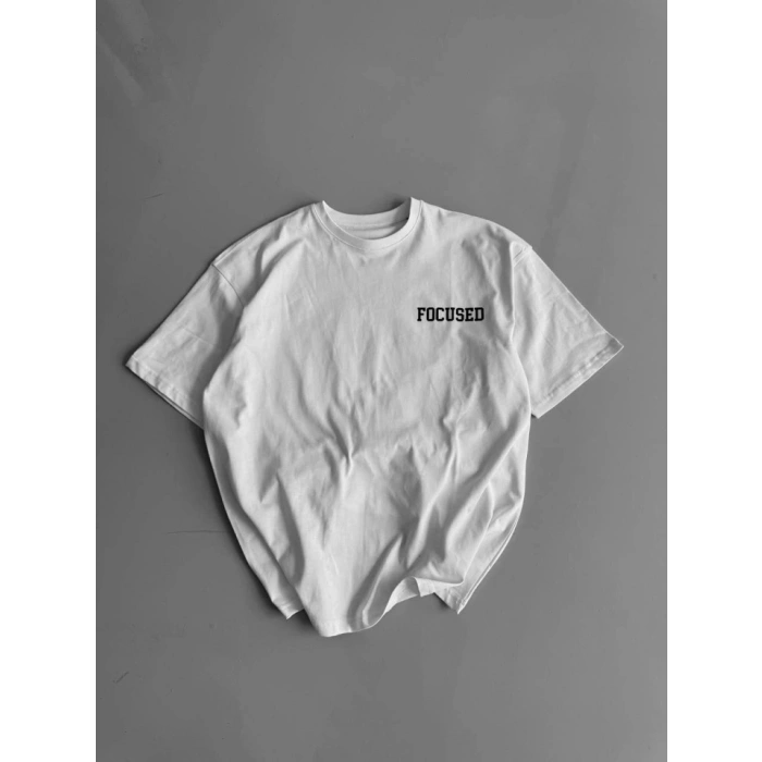 Biçomi Baskılı Oversize Bisiklet Yaka T-shirt - Beyaz