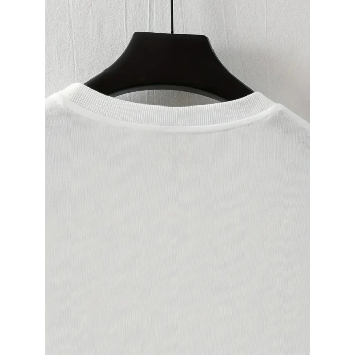 Biçomi Baskılı Oversize Bisiklet Yaka T-shirt - Beyaz