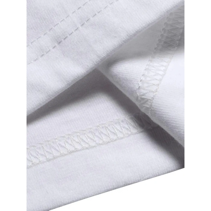Biçomi Baskılı Oversize Bisiklet Yaka T-shirt - Beyaz