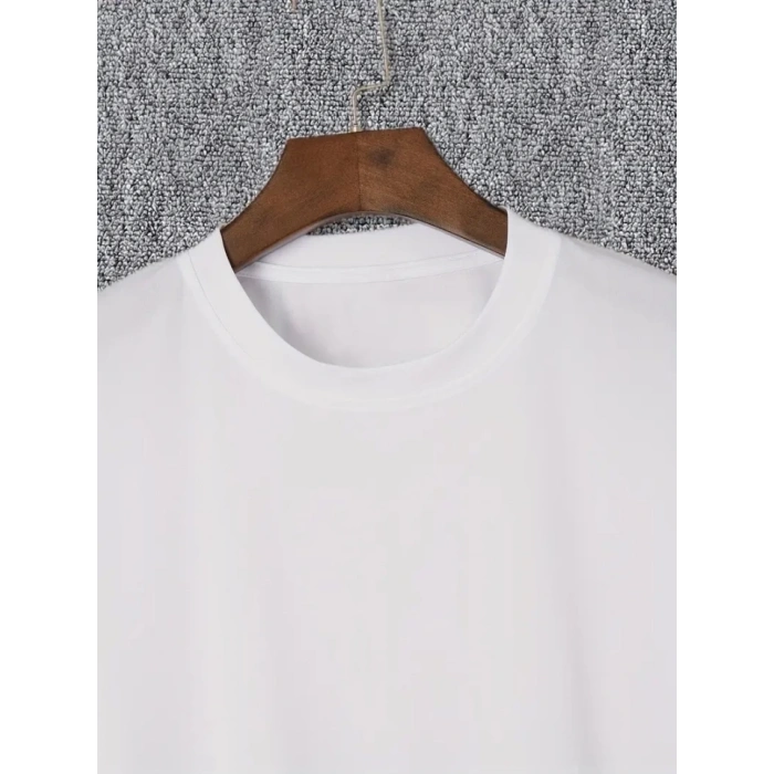 Biçomi Baskılı Oversize Bisiklet Yaka T-shirt - Beyaz