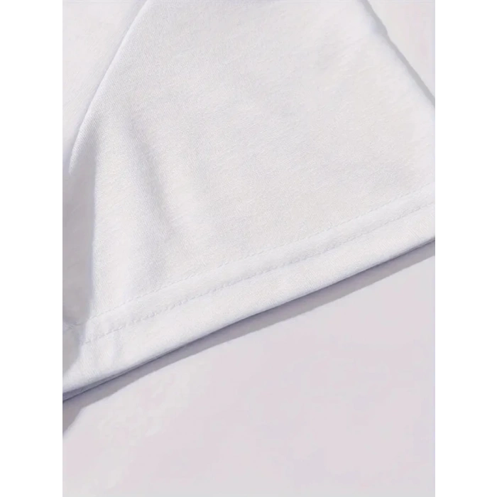 Biçomi Baskılı Oversize Bisiklet Yaka T-shirt - Beyaz