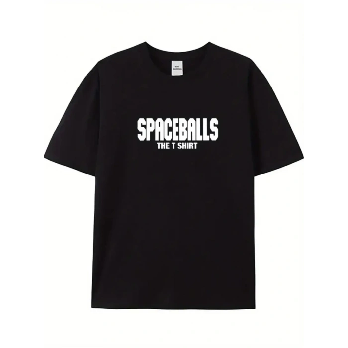 Biçomi Baskılı Oversize Bisiklet Yaka T-shirt - Siyah
