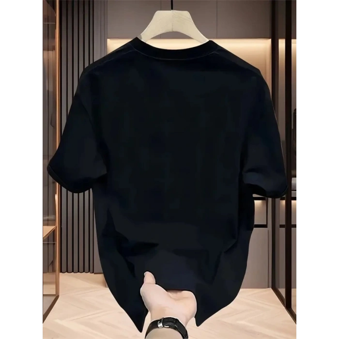 Biçomi Baskılı Oversize Bisiklet Yaka T-shirt - Siyah