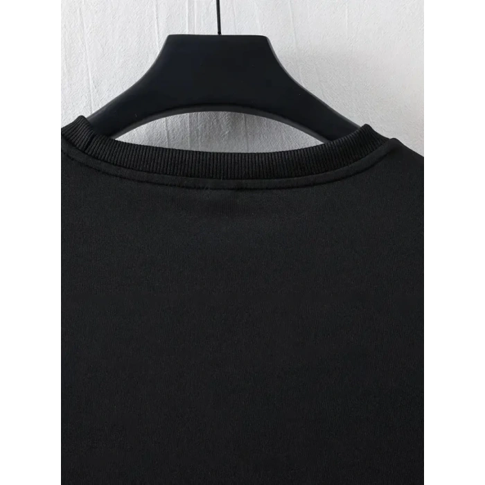 Biçomi Baskılı Oversize Bisiklet Yaka T-shirt - Siyah