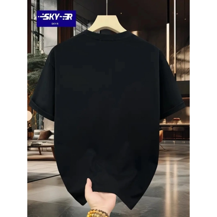 Biçomi Baskılı Oversize Bisiklet Yaka T-shirt - Siyah