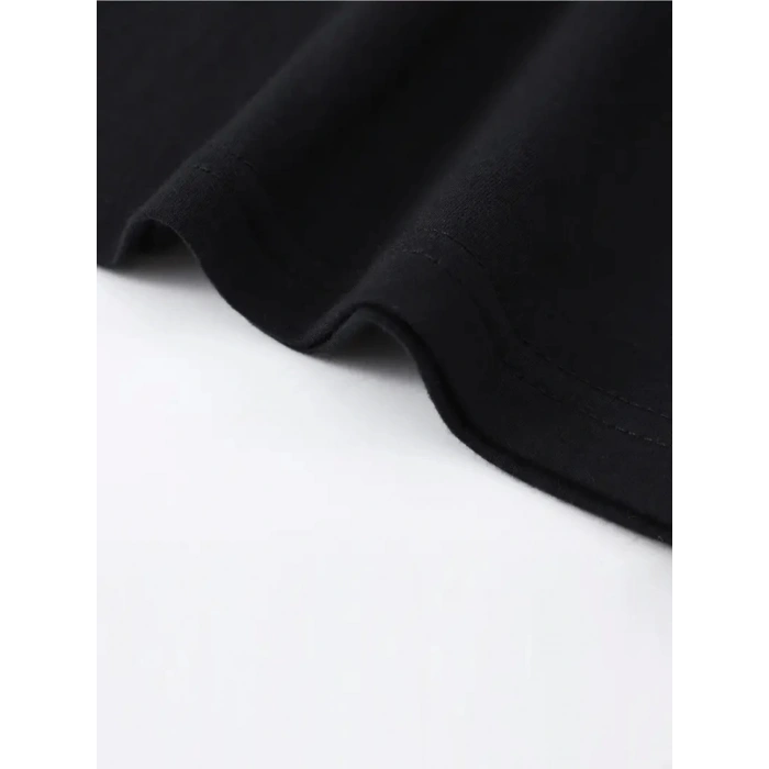 Biçomi Baskılı Oversize Bisiklet Yaka T-shirt - Siyah