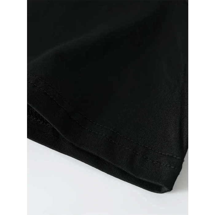 Biçomi Baskılı Oversize Bisiklet Yaka T-shirt - Siyah