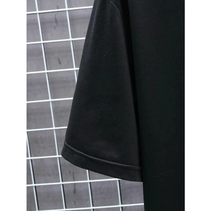 Biçomi Baskılı Oversize Bisiklet Yaka T-shirt - Siyah