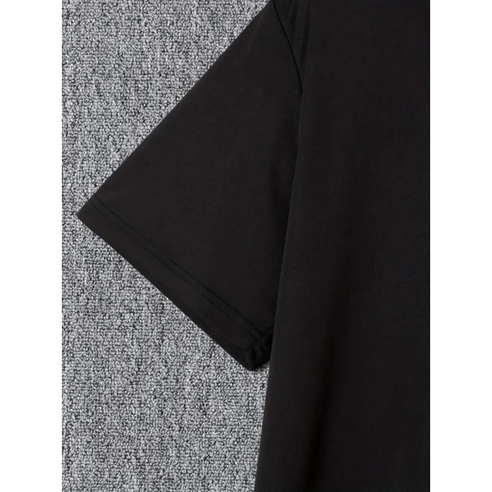 Biçomi Baskılı Oversize Bisiklet Yaka T-shirt - Siyah